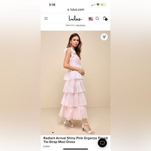 Size small radiant arrival shiny pink organza tiered tie-strap maxi dress